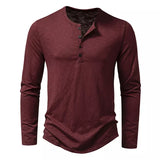 Mens Cotton Button Henley Neck Shirt Long Sleeve Casual T-Shirts