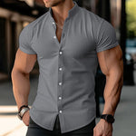 Mens Summer Solid Formal Work Short Sleeve Soft Casual Shirts