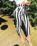 High Waist Striped Slim Trousers 