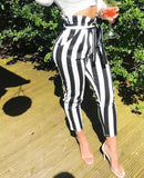 High Waist Striped Slim Trousers 