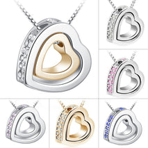 Charm Women Pendant Jewelry Crystal Heart 925 Sterling Silver Necklace - Toplen