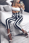 High Waist Striped Slim Trousers 